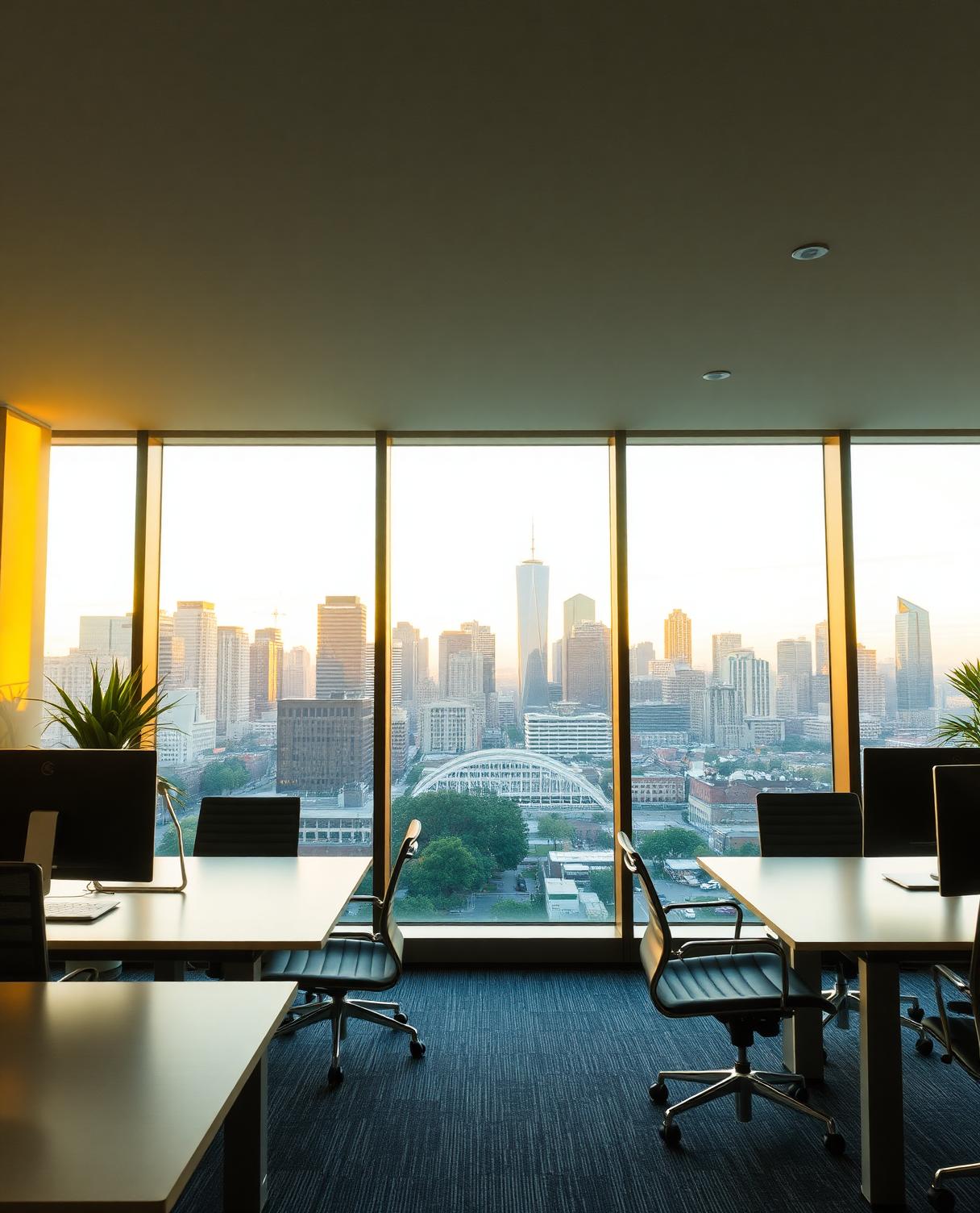 Skyline Marketing studio with golden-hour city view